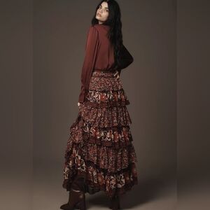 Farm Rio Chelsea Garden Ruffle Midi Skirt in Large Size